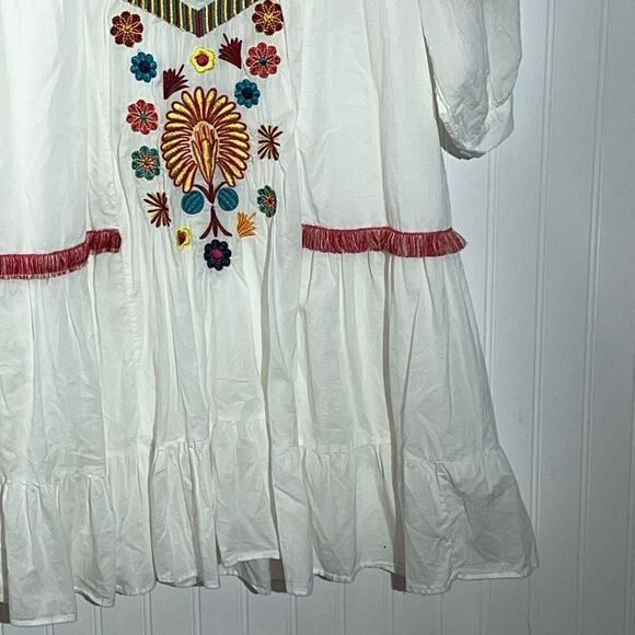 Shineflow Embroidered Pheasant Dress Women’s Medium White Multi Colored Lined - Picture 4 of 11